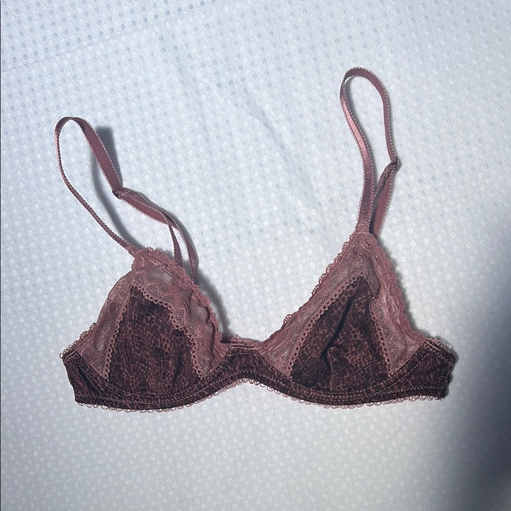 Free People Lace Trim Bra in Pink and Brown